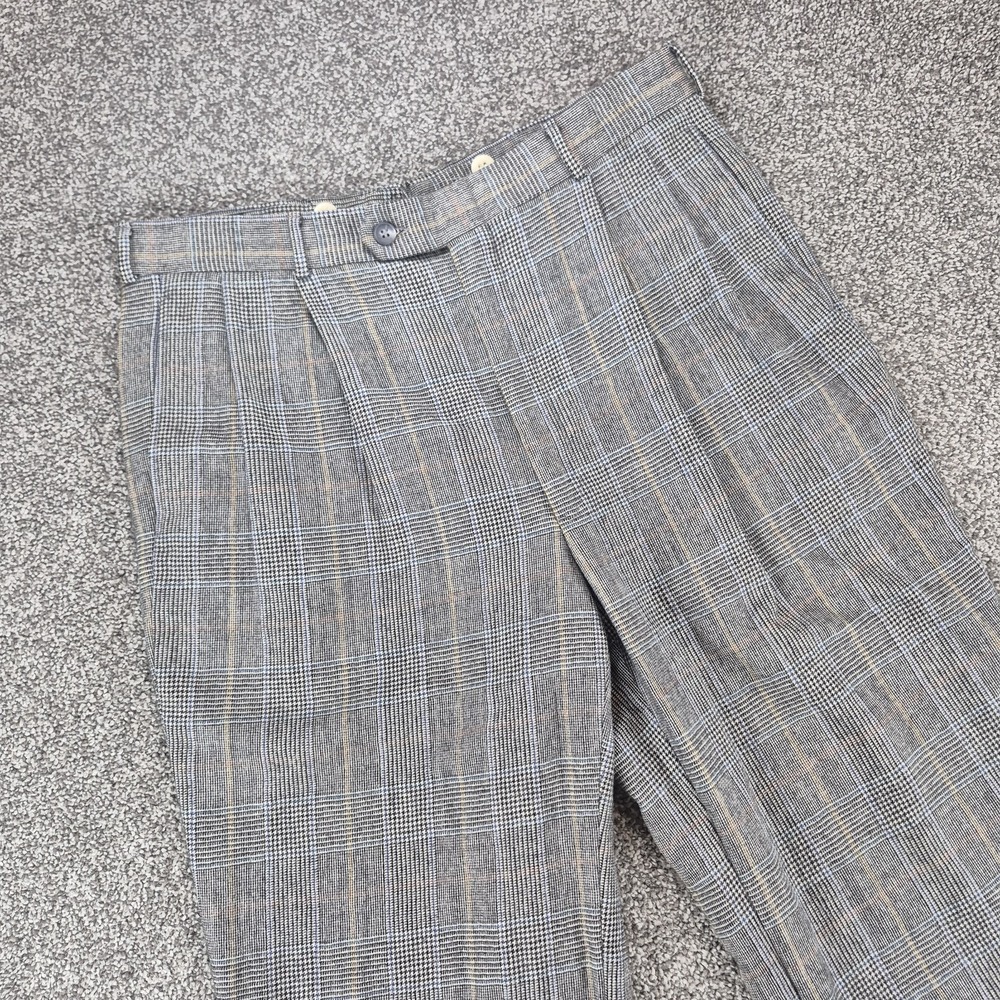 Vintage James River Traders Wool Pants Mens 32x29 Gray Pleated Plaid Made in USA